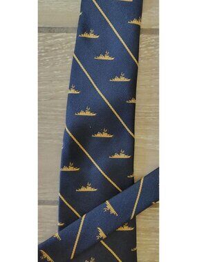 Golden Clasp Prince Consort Navy Blue Tie, Gold Stripe Battleship, 57" Military